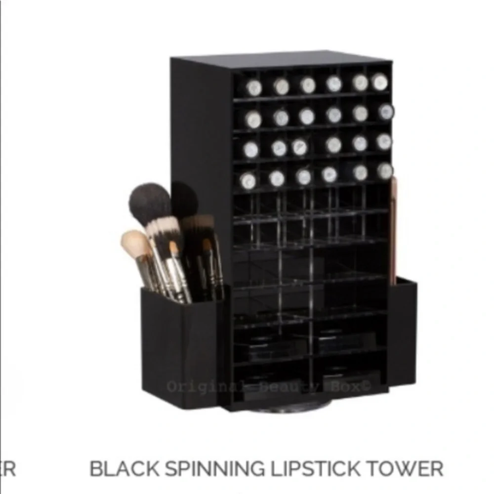 Original Beauty Box Black Acrylic Rotating Makeup Organizer Tower Storage